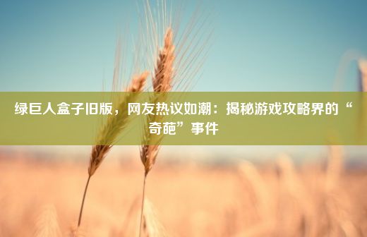 绿巨人盒子旧版，网友热议如潮：揭秘游戏攻略界的“奇葩”事件